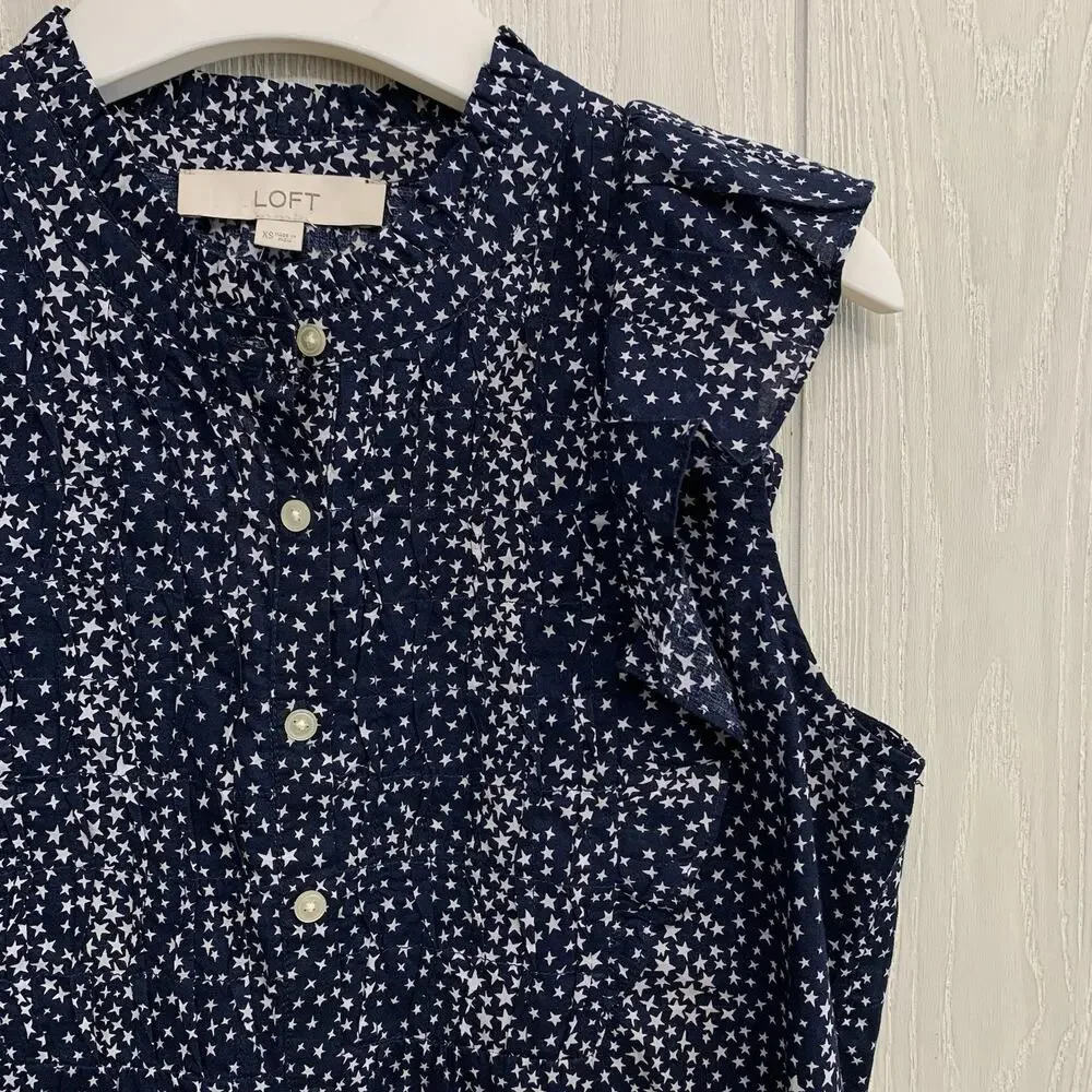 LOFT Blue Star Sleeveless Top XS NWT - Picture 4 of 7